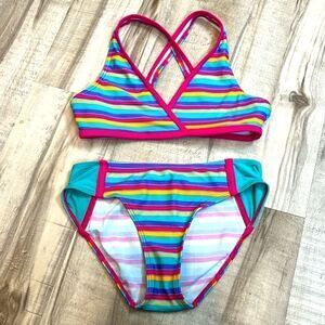 Patagonia rainbow striped girls bikini size medium